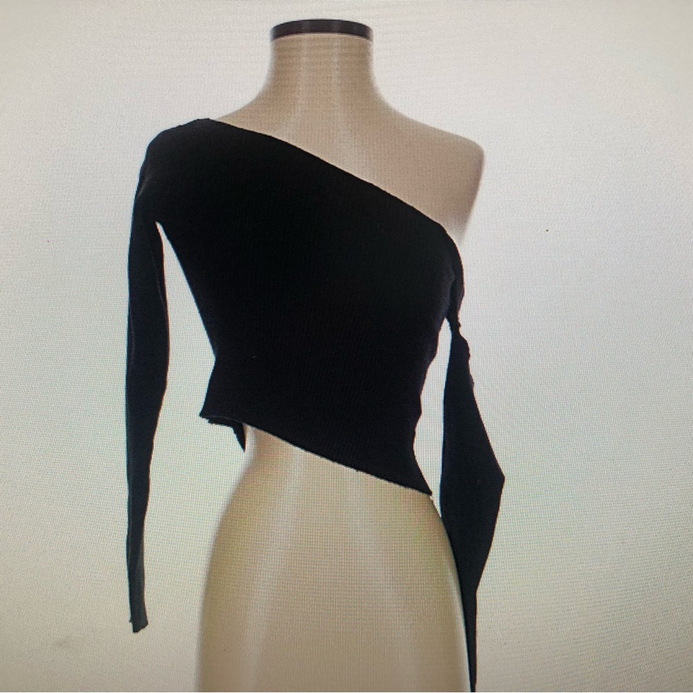 bebe Black One-Shoulder Asymmetrical Crop Top Size Small
